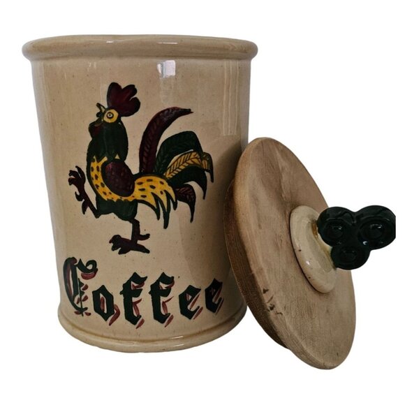 Vintage Metlox Poppytrail Coffee Canister Jar With Lid Rooster Design RARE 1950s - Picture 3 of 4